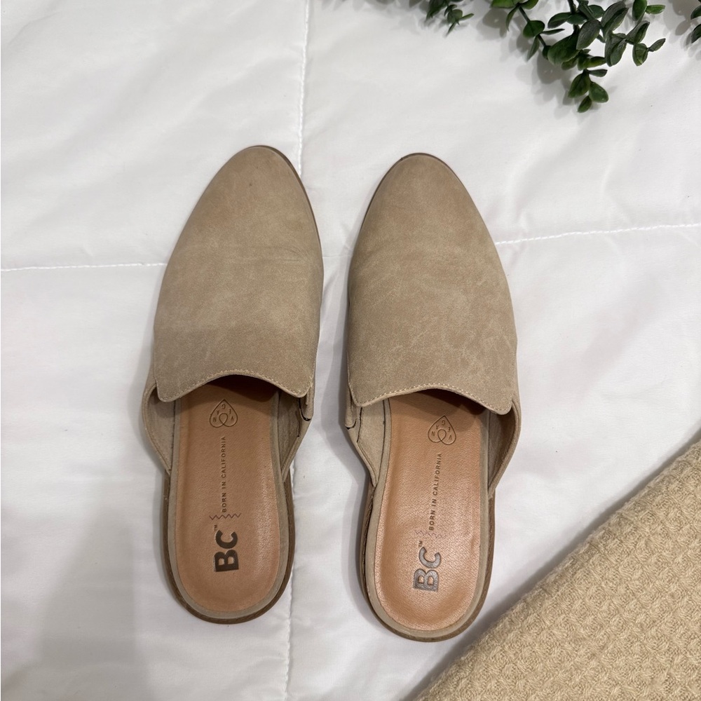 BC Footwear Taupe Suede Slip-On Mules